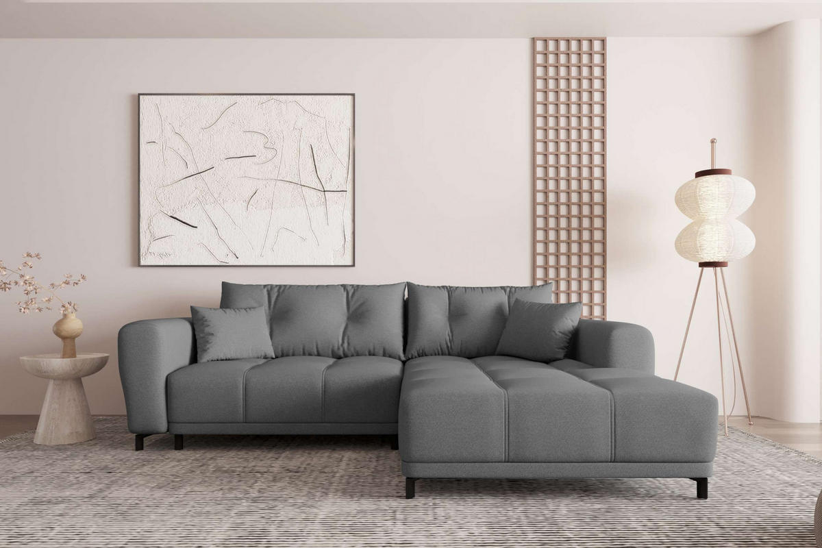 ECKSOFA Massimo Strukturstoff Anthrazit inkl. Schlaffunktion Rechts - Anthrazit/Schwarz, Textil/Metall (246/177cm) - 99rooms