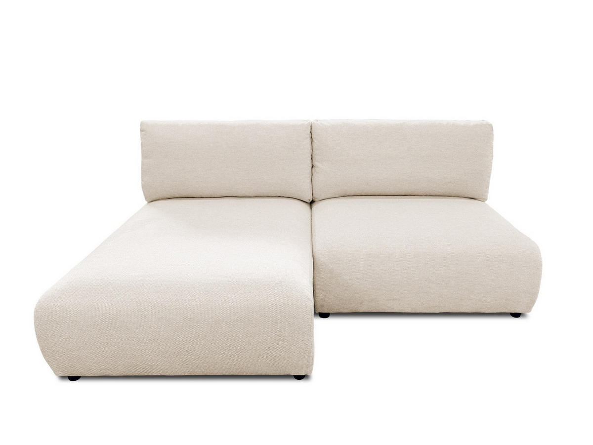 ECKSOFA Sora mit Schlaffunktion, Bettkasten und extra tiefer Komfortzone aus hochwertigem Hellbeige Strukturstoff - Beige/Schwarz, Holz/Kunststoff (140/200cm) - S-Style