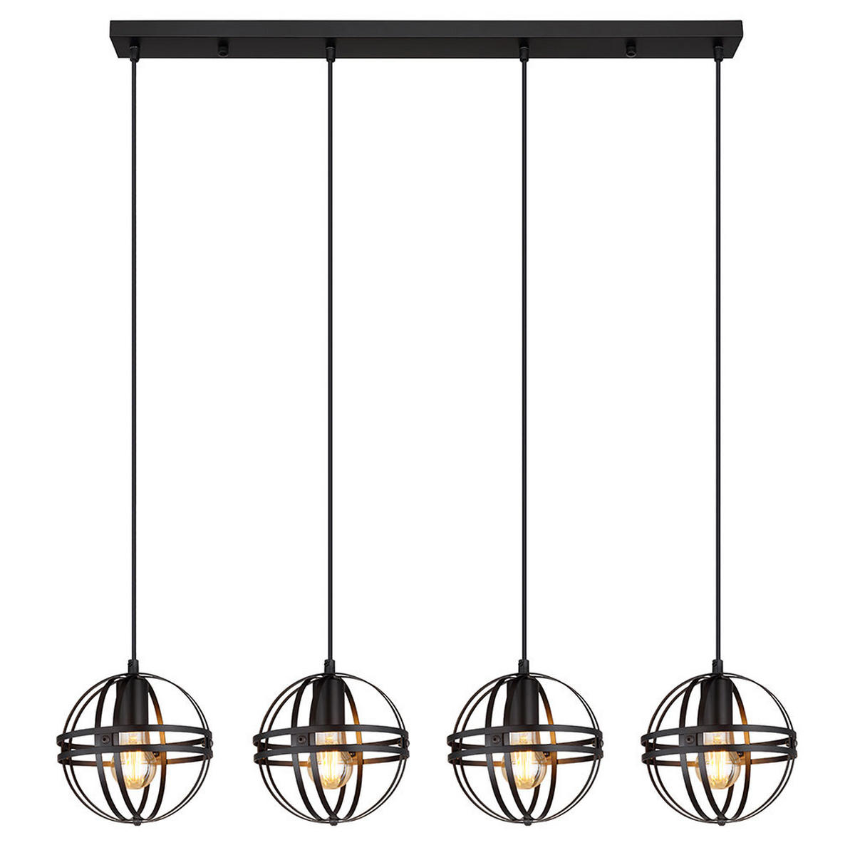 HÄNGELEUCHTE Metall Schwarz matt 4-flammig - Schwarz, Metall (100/20/120cm) - Globo Lighting