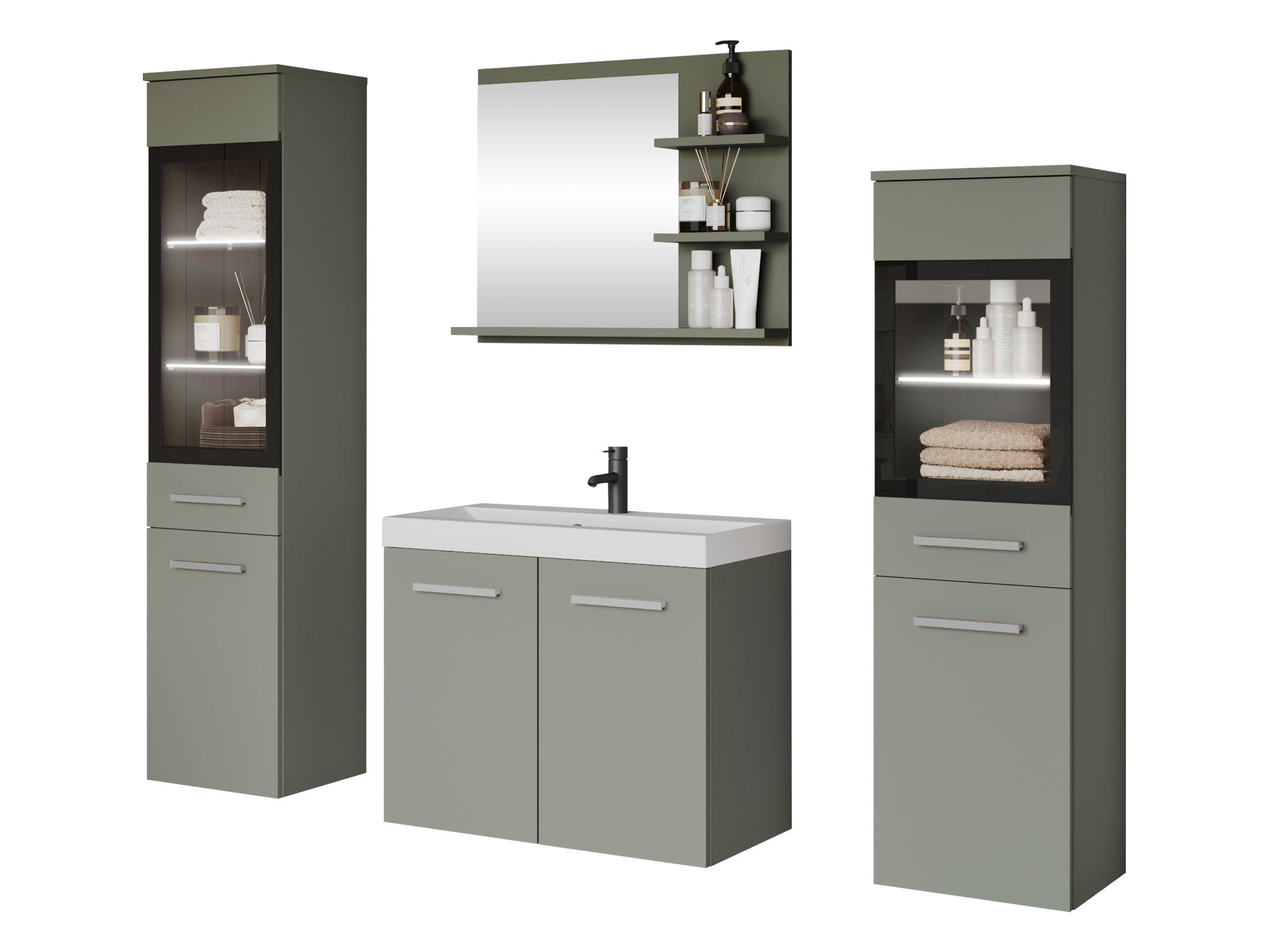 BADMÖBEL-SET Madrit I mit weißer LED Beleuchtung - Grün, Holzwerkstoff (30/132/30cm) - MIRJAN24