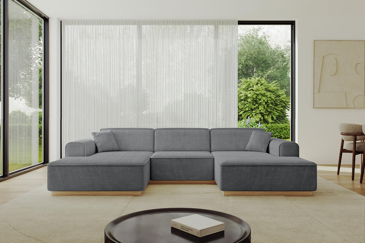 WOHNLANDSCHAFT IREA-U1-v2 - 297x165x81 cm Duneklgrau - Dunkelgrau, Holzwerkstoff/Textil (297/81/165cm) - ALTDECOR