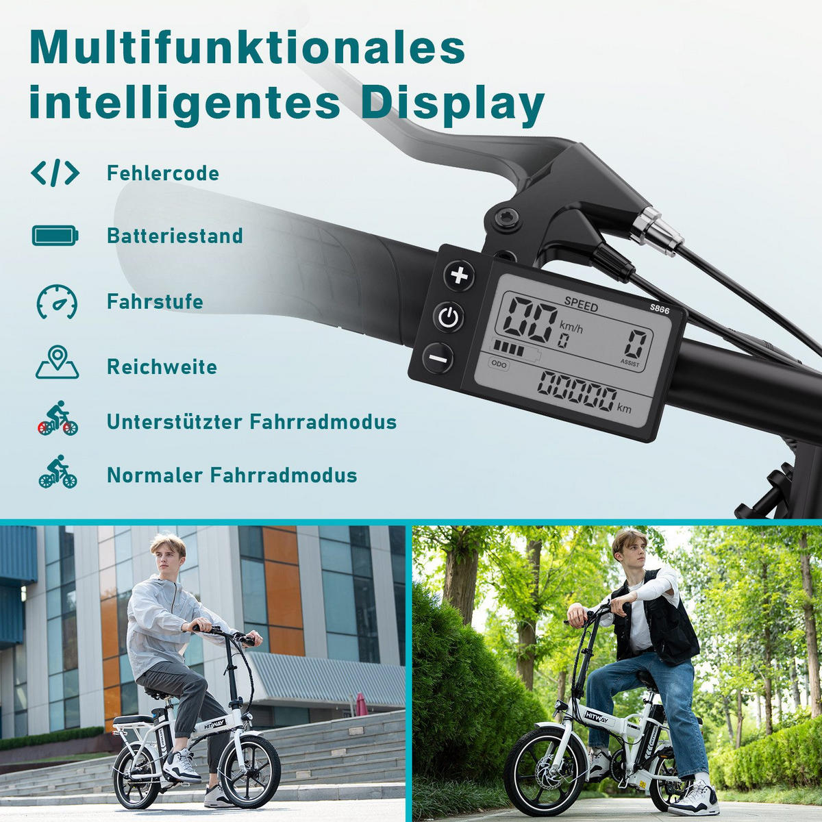 E BIKE Klapprad BK5S Leicht & Kompakt für Stadt & Bahn - 85% vormontiert mit 36Vh/10,4Ah abnehmbarer Akku - Schwarz, Metall (37cm) - HITWAY
