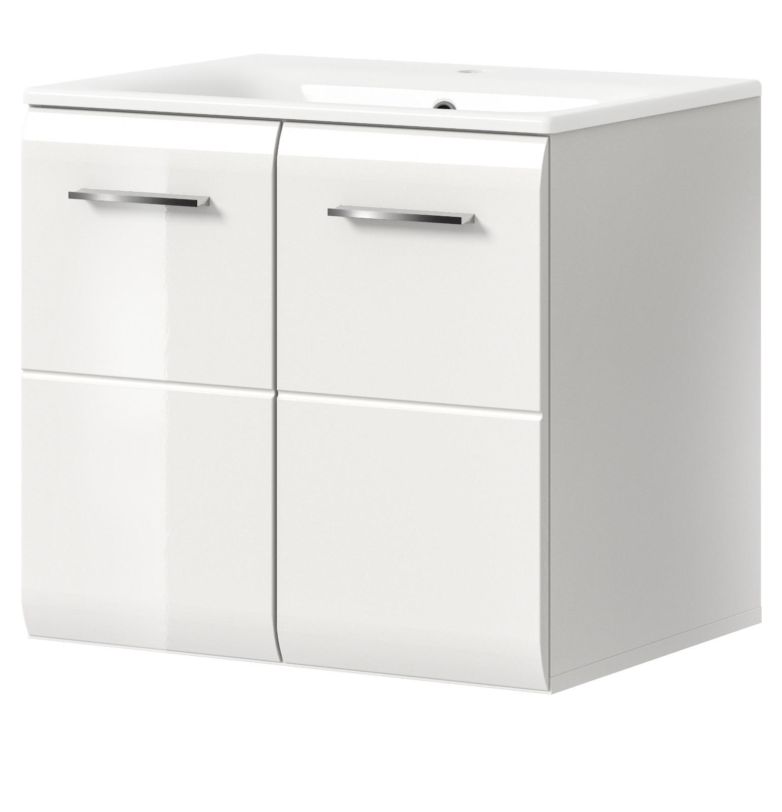 WASCHBECKENUNTERSCHRANK inklusive Waschbecken weiß Hochglanz, Waschtisch hängend 60 cm - Weiß Hochglanz/Silberfarben, Keramik/Holzwerkstoff (60/55/46cm) - Inn.Furn