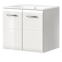 WASCHBECKENUNTERSCHRANK inklusive Waschbecken weiß Hochglanz, Waschtisch hängend 60 cm - Weiß Hochglanz/Silberfarben, Keramik/Holzwerkstoff (60/55/46cm) - Inn.Furn