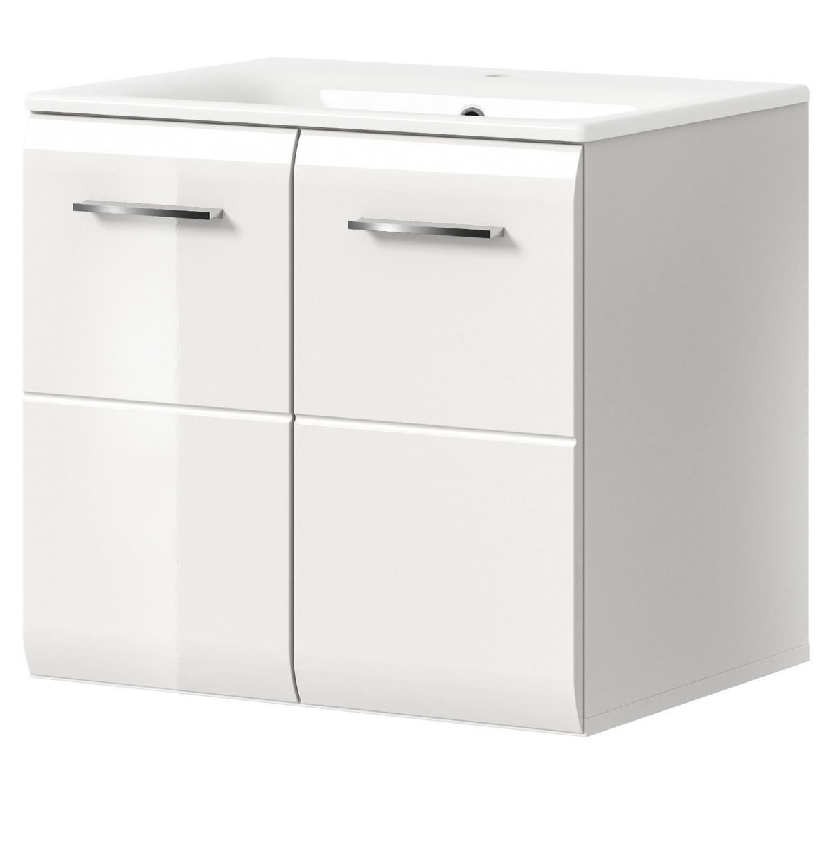 WASCHBECKENUNTERSCHRANK inklusive Waschbecken weiß Hochglanz, Waschtisch hängend 60 cm - Weiß Hochglanz/Silberfarben, Keramik/Holzwerkstoff (60/55/46cm) - Inn.Furn