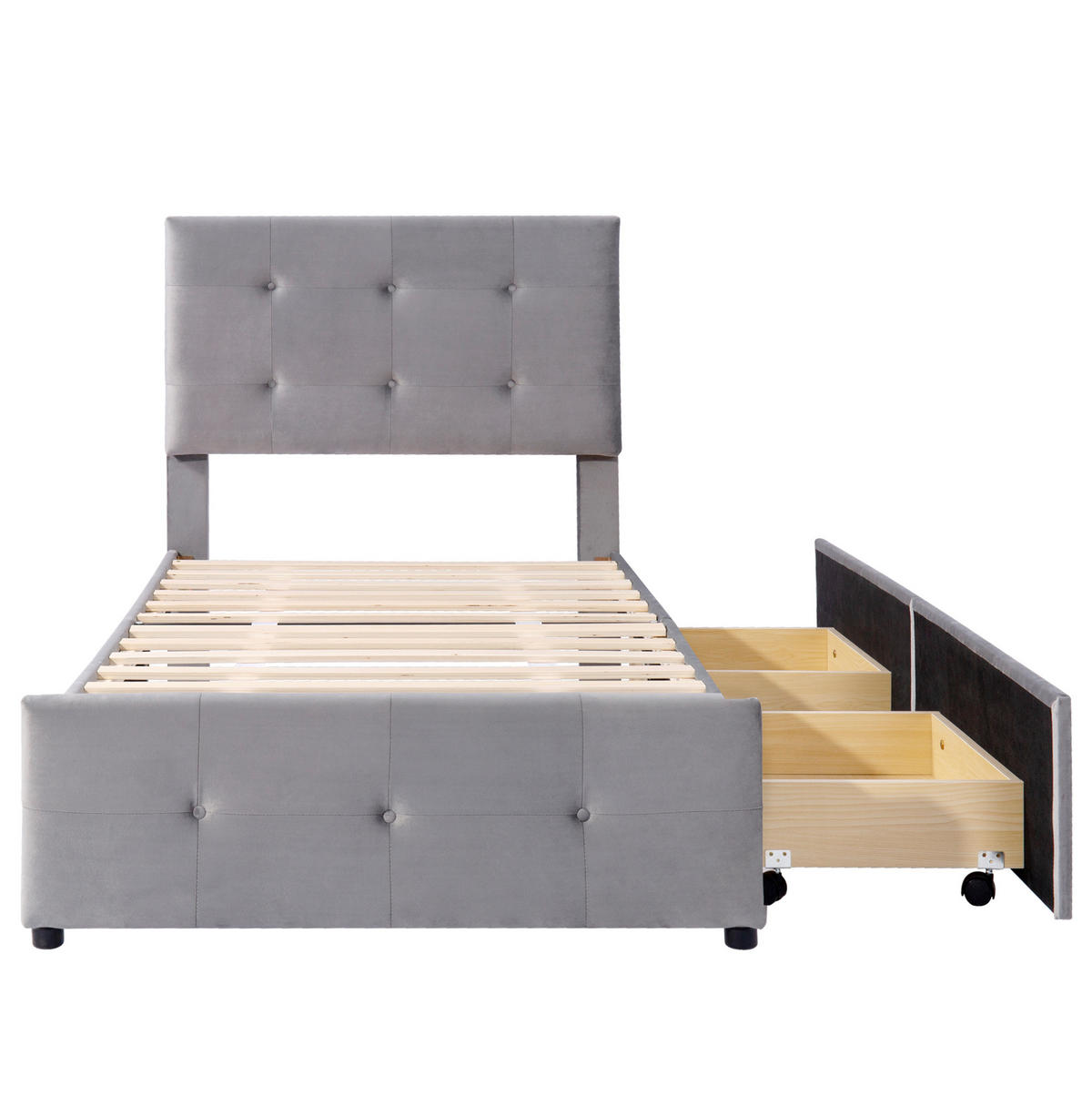 POLSTERBETT 90/200 cm Grau aus Samt mit Schublade und Lattenrost - Grau, Textil (90/200cm) - OKMYHOME
