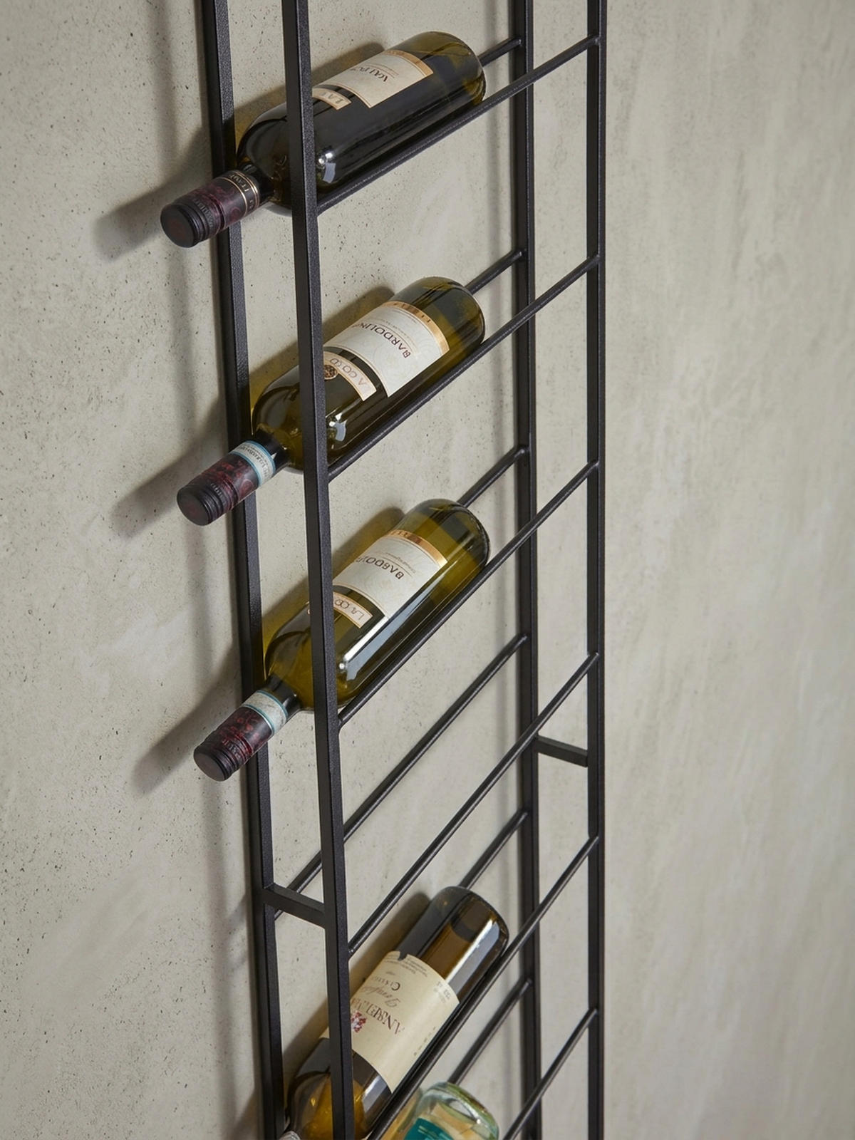 WEINREGAL STILVIN Eisen Pulverbeschichtet Wandmontage Handgefertigt, Schwarz 36x8x150 cm - Schwarz, Metall (36/150/8cm) - KADIMA DESIGN