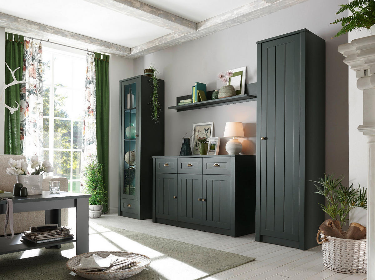 SIDEBOARD grün Landhaus 130 x 86 cm, Kommode mit viel Stauraum - Chromfarben/Schwarz, Holzwerkstoff/Kunststoff (130/86/43cm) - Furn.Design