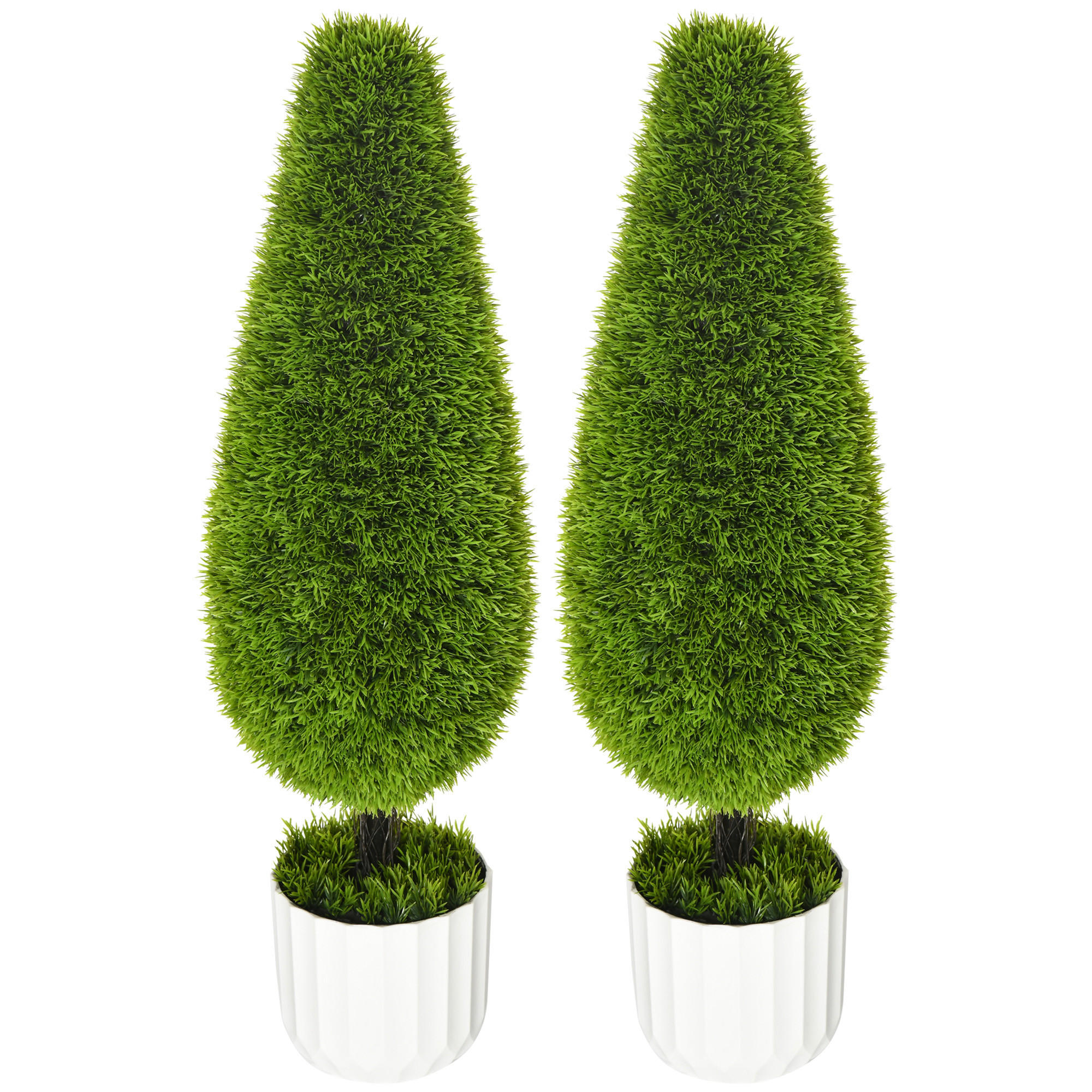 KÜNSTLICHE Zypresse 2er-Set Übertopf ; Weiß + Grün - Grün, Kunststoff/Stein (90cm) - FORIOUS
