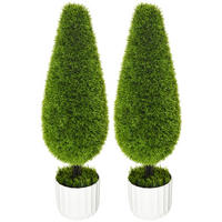 KÜNSTLICHE Zypresse 2er-Set Übertopf ; Weiß + Grün - Grün, Kunststoff/Stein (90cm) - FORIOUS