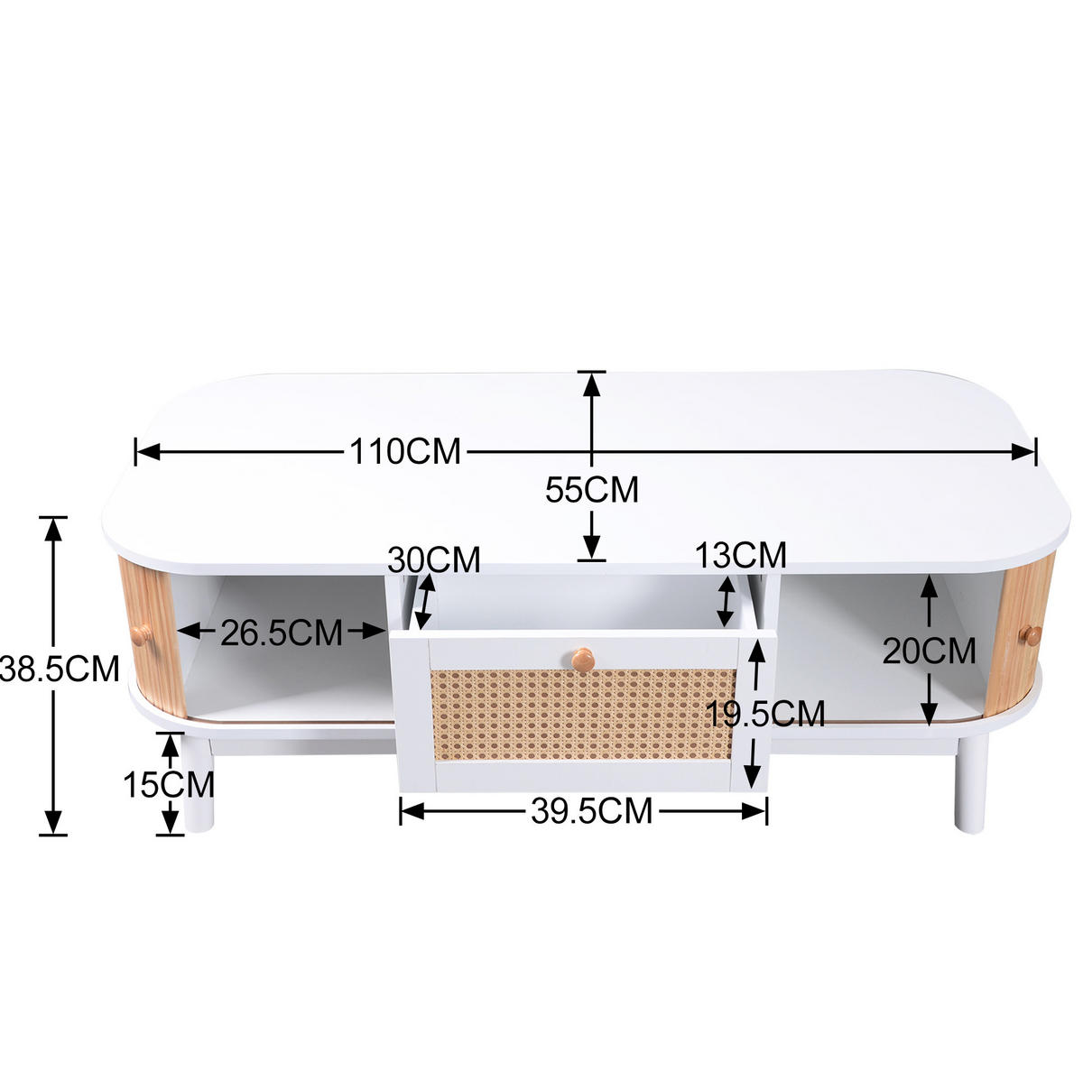 COUCHTISCH 110/55/38.5 cm Weiß aus MDF mit Stauraum - Weiß, Holzwerkstoff (110/55/38.5cm) - OKMYHOME