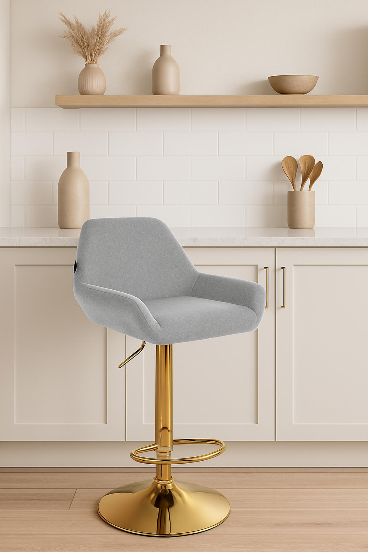 BARHOCKER 2er Set Prag Gold Stoff grau - Goldfarben/Grau, Textil/Metall (51/109/52cm) - TPFLiving