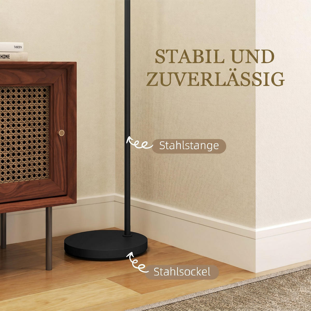 STEHLAMPE Eisen Leinenstoff Schwarz+weiß - Schwarz, Metall (47/37/153cm) - HOMCOM