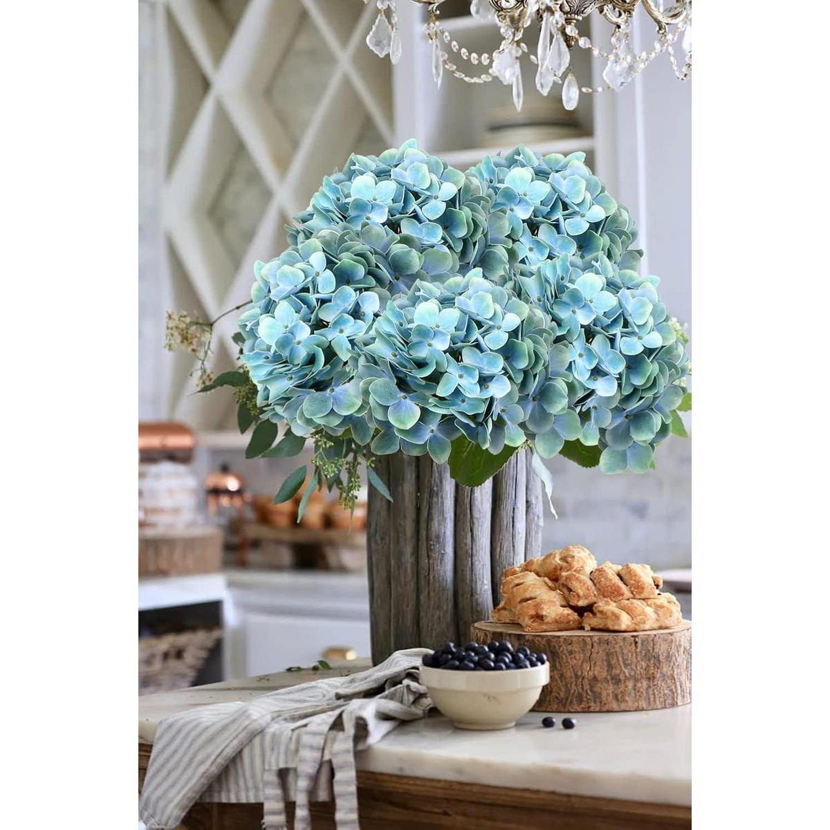 KUNSTBLUME Hortensie Cadet Blue 63 cm 2 Stück - Blau, Kunststoff (10cm)