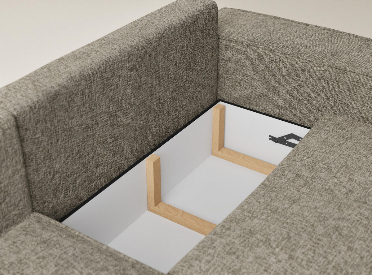 ECKSOFA MIT SCHLAFFUNKTION Tonga Taupe Chenille-Stoff - Schwarz/Braun, Holz/Holzwerkstoff (105/225cm) - Maison de Reve