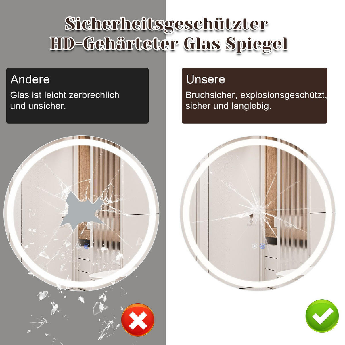 BADEZIMMERSPIEGEL Mainz mit LED-Leuchte Ø50 cm - Weiß, Glas (50/3/50cm) - Nettlife