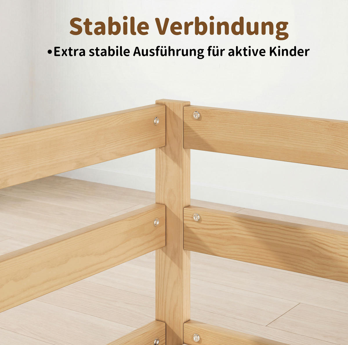 KINDERBETT 140/200 cm aus Kiefer Massivholz mit 4-seitiger Umrandung Natur - Naturfarben, Holz (140/200cm) - Modenvie