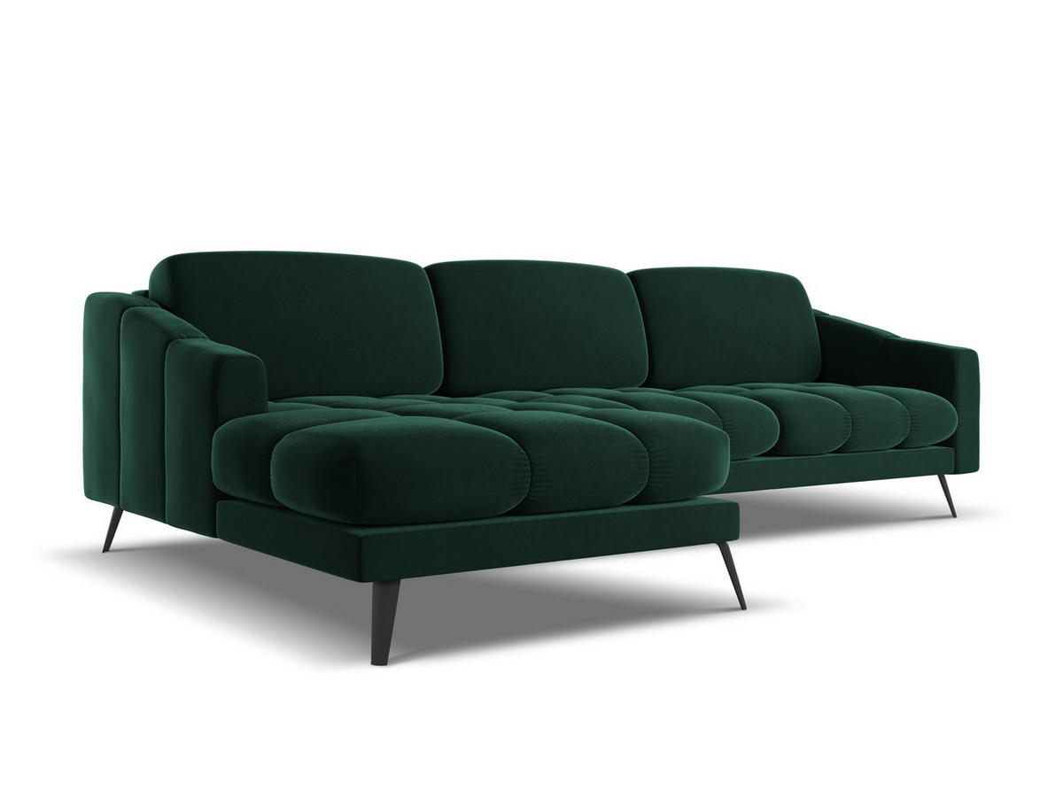 ECKSOFA Links Samt Stoff Grün - Dunkelgrün/Schwarz, Textil/Metall (160/264cm) - Makamii
