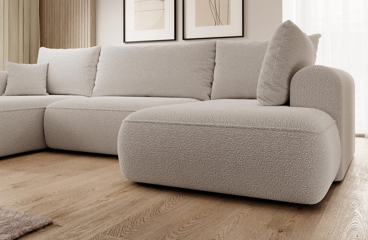 WOHNLANDSCHAFT Ovo Dunkelbeige Boucle - Schwarz/Mokka, Textil (380/95/167cm) - Selsey