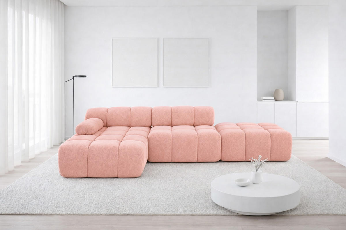 ECKSOFA L-Form Modular Mit Hocker, Veloursstoff Salvador, Rosa, Links, Selia - Rosa, Holz (285/160cm) - Kaiser Möbel