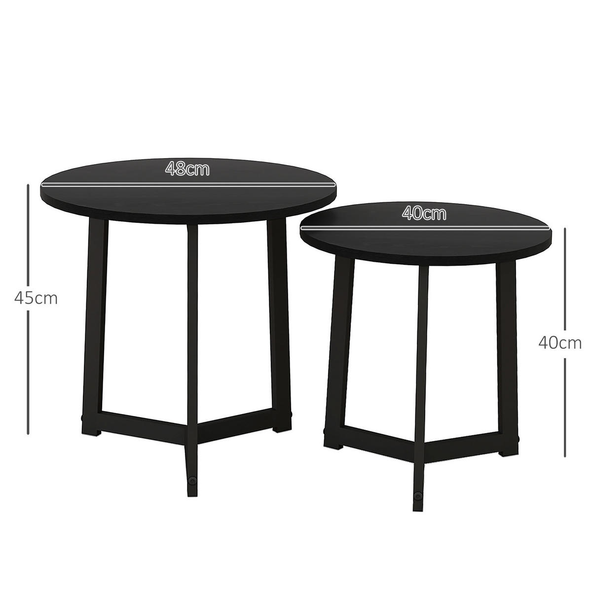 SADA konferenčních stolků 48/48/45 cm černá z oceli se zasouvacím designem - černá, kov (48/48/45cm) - OKWISH