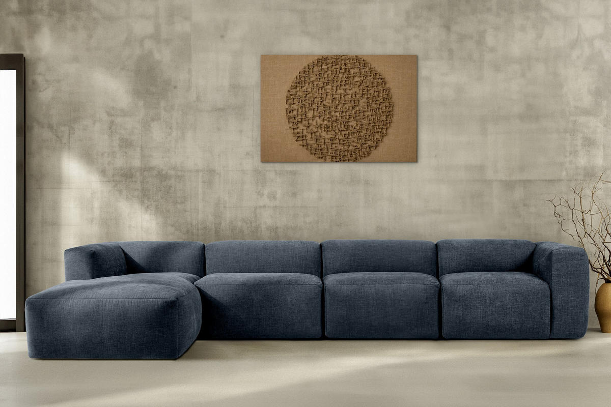 ECKMODULSOFA-LINKS BUFFO 6-Sitzer mit extrem weicher Sitzfläche, Gewebestoff, dunkelblau - Dunkelblau, Textil (377/180cm) - KONSIMO®