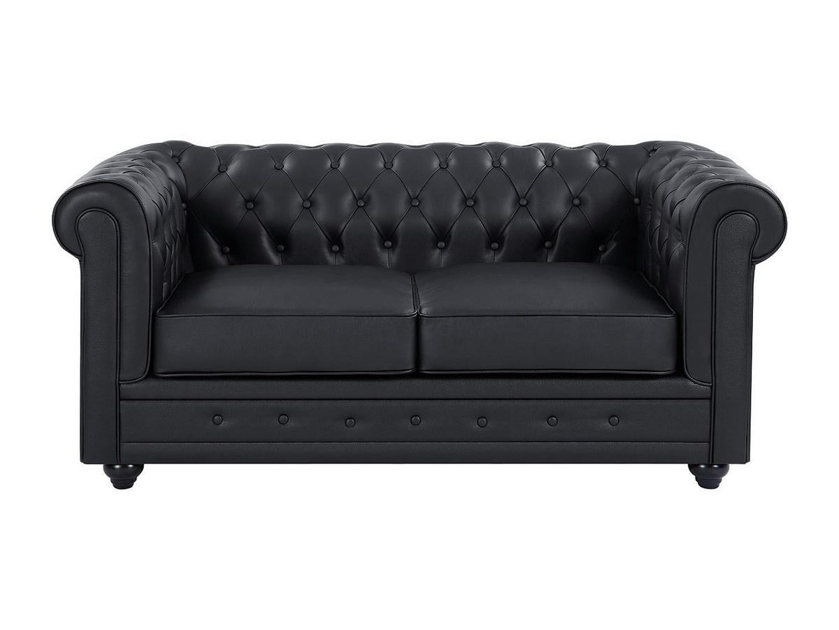 LEDERSOFA 2-Sitzer - Büffelleder - Schwarz - CHESTERFIELD - Schwarz, Leder (165/72/88cm) - Vente-Unique