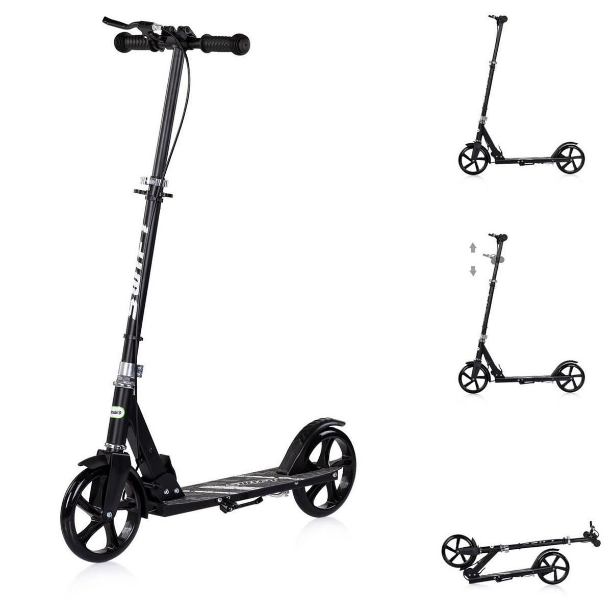 KINDERROLLER Swift klappbar schwarz Anti-Rutsch-Griffe Hinterradbremse ABEC-7 - Schwarz, Metall (82/38/90cm) - Chipolino