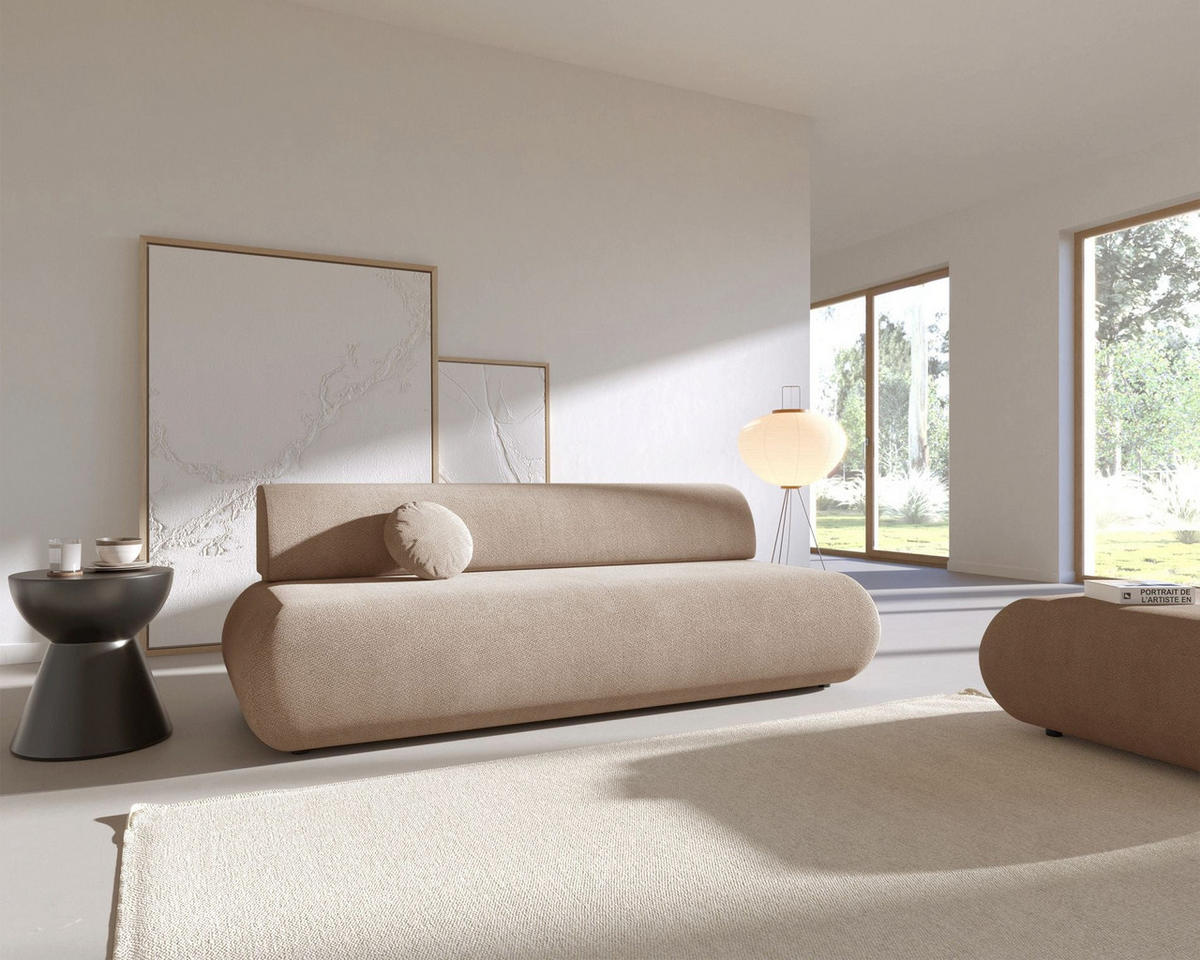 3-SITZER SCHLAFSOFA Beige Chenille - Beige/Schwarz, Kunststoff/Textil (214/74/100cm) - Selsey