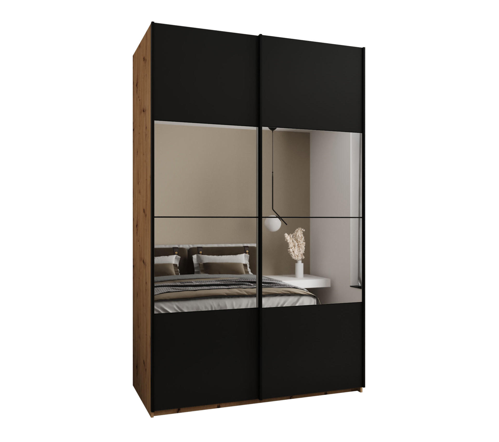 Abiks Möbel Schwebetürenschrank Eiche Artisan, Schwarz, Schwarz 150x245x64 cm