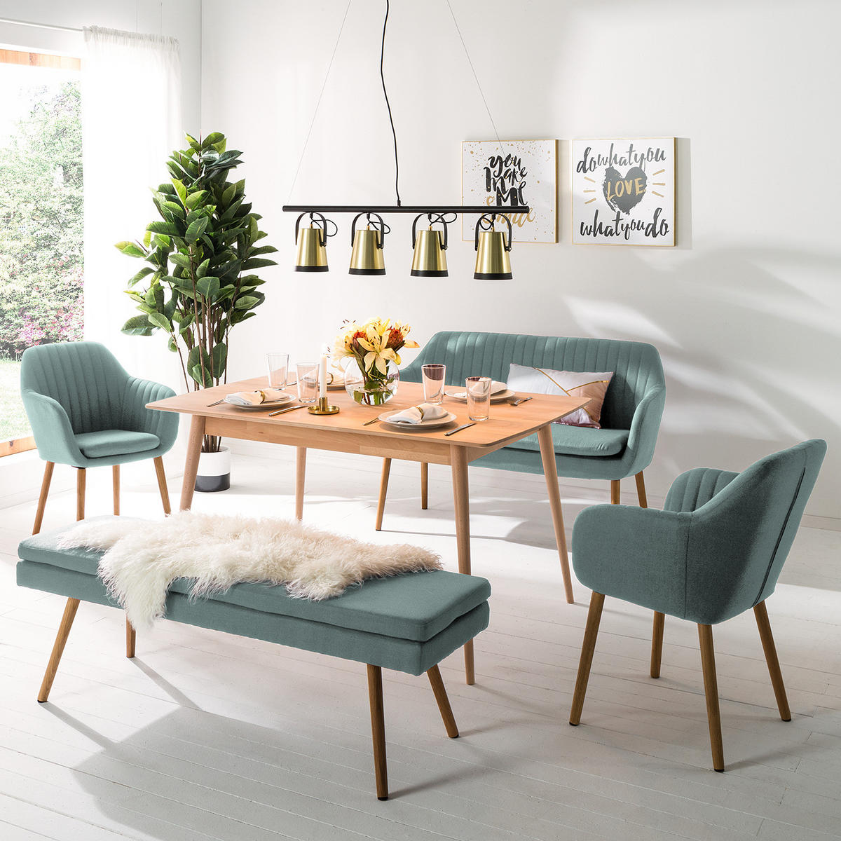 SITZBANK - Eichefarben/Mintgrün, Textil (140/48/41cm) - home24