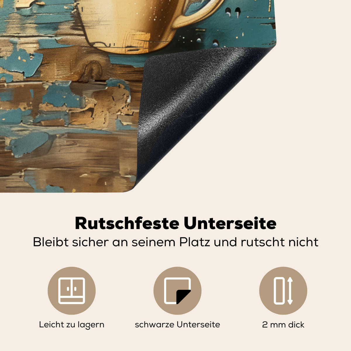 HERDABDECKPLATTE Kaffee - Vintage - Braun - Tasse Induktionsmatte 78x78 cm - Teakfarben, Kunststoff (78/78/0.2cm) - MuchoWow