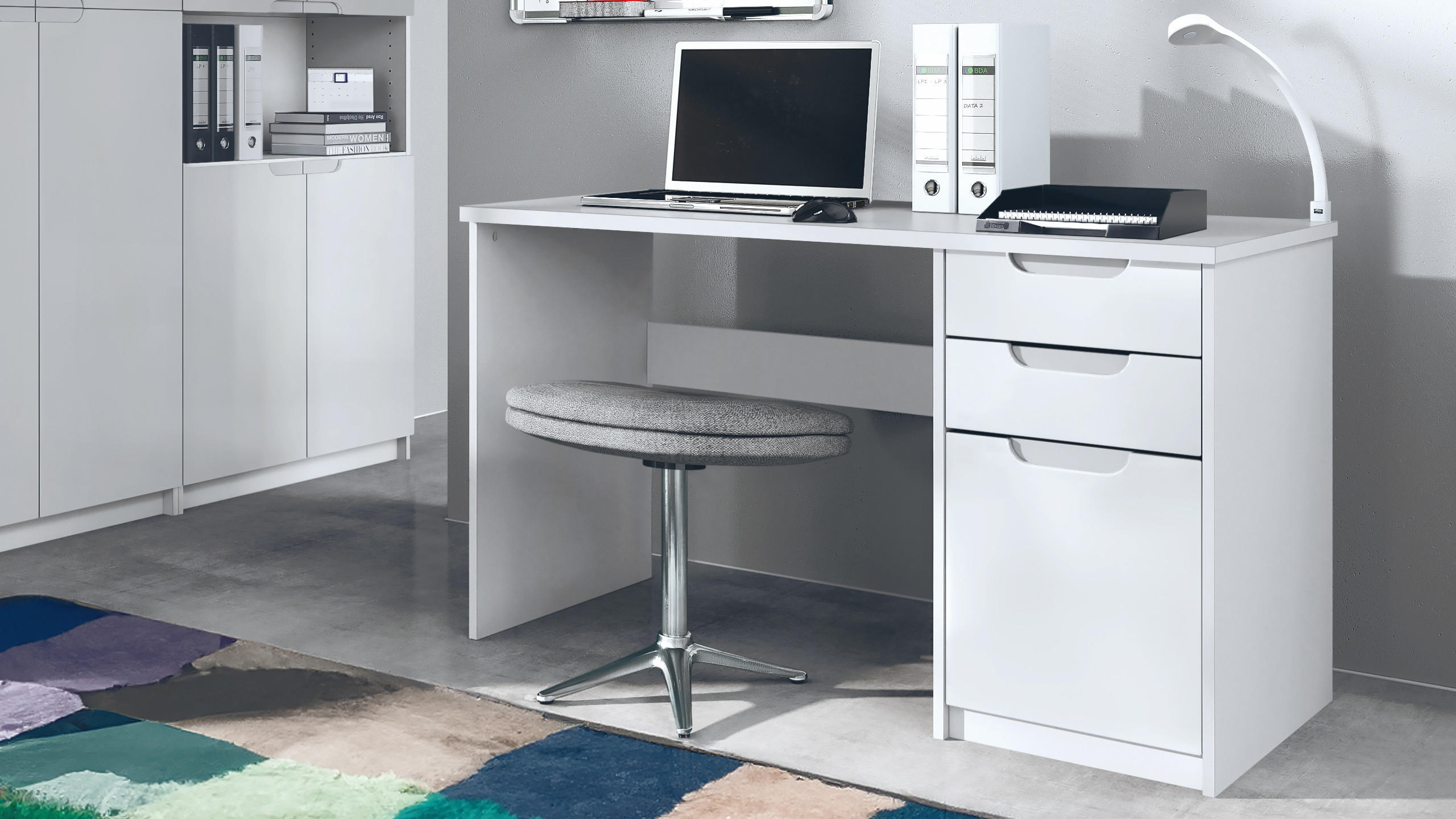 SCHREIBTISCH Logan Fronten in Weiß matt - Weiß, Holzwerkstoff (60/129/76cm) - Vladon