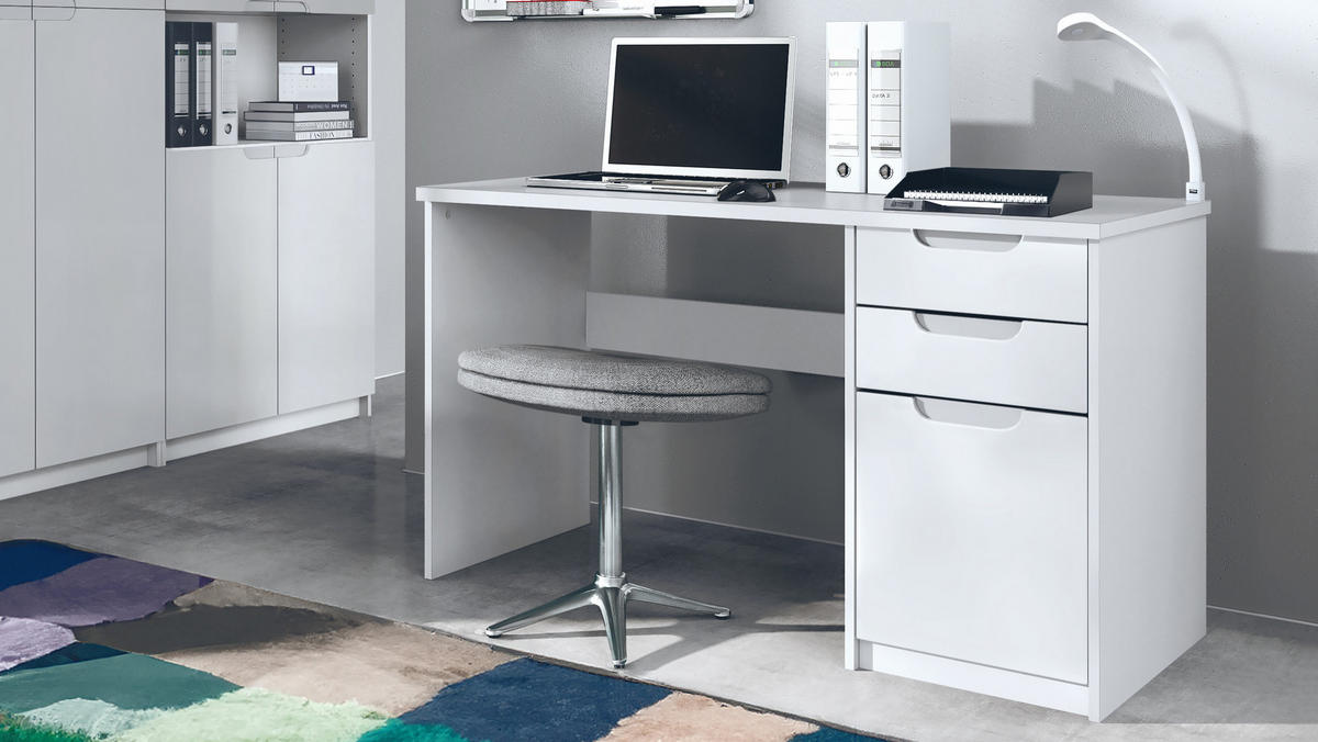 SCHREIBTISCH Logan Fronten in Weiß matt - Weiß, Holzwerkstoff (60/129/76cm) - Vladon