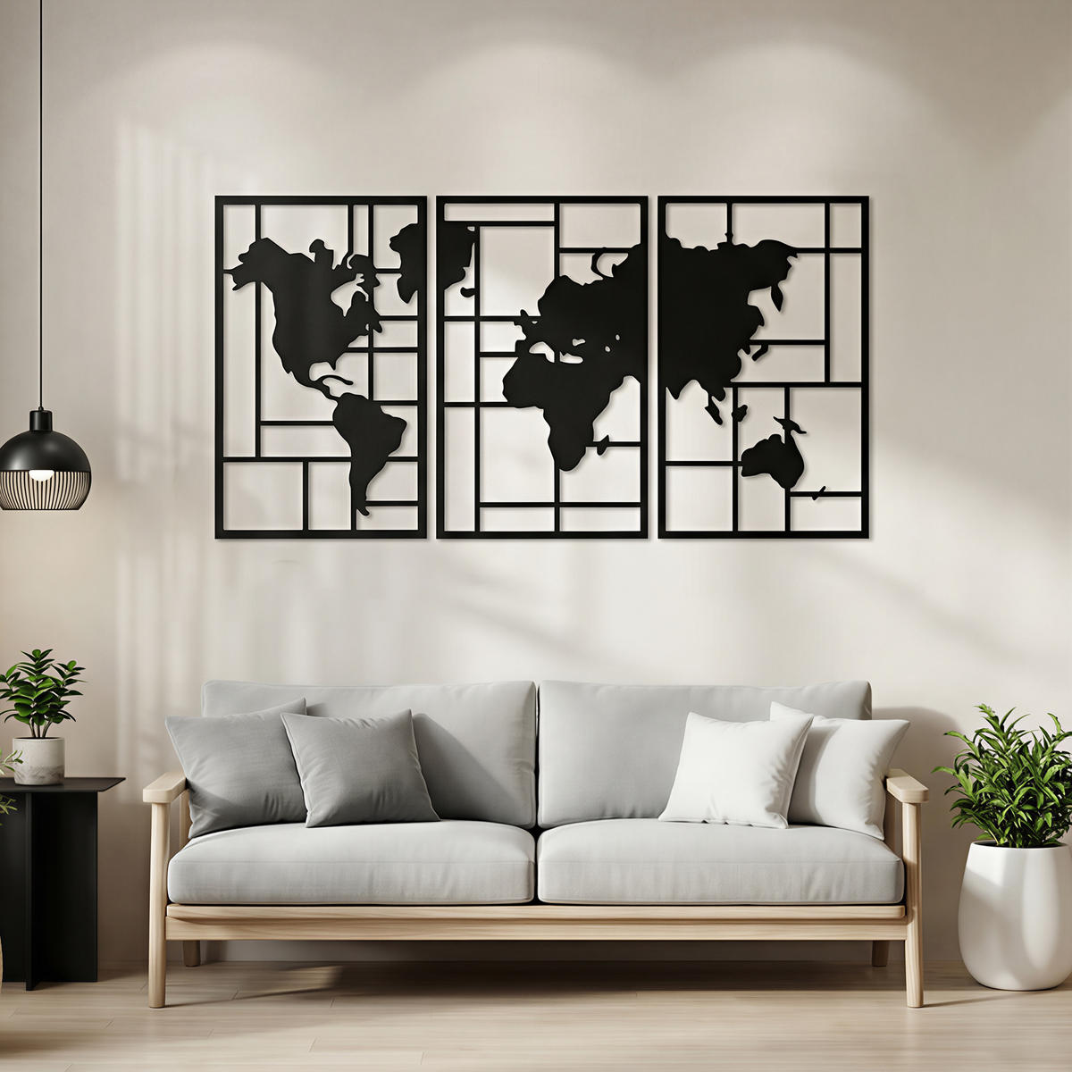 WANDDEKO Weltkarten Design, 50/80 cm - Schwarz, Metall (1.9/80/150cm) - HOMCOM