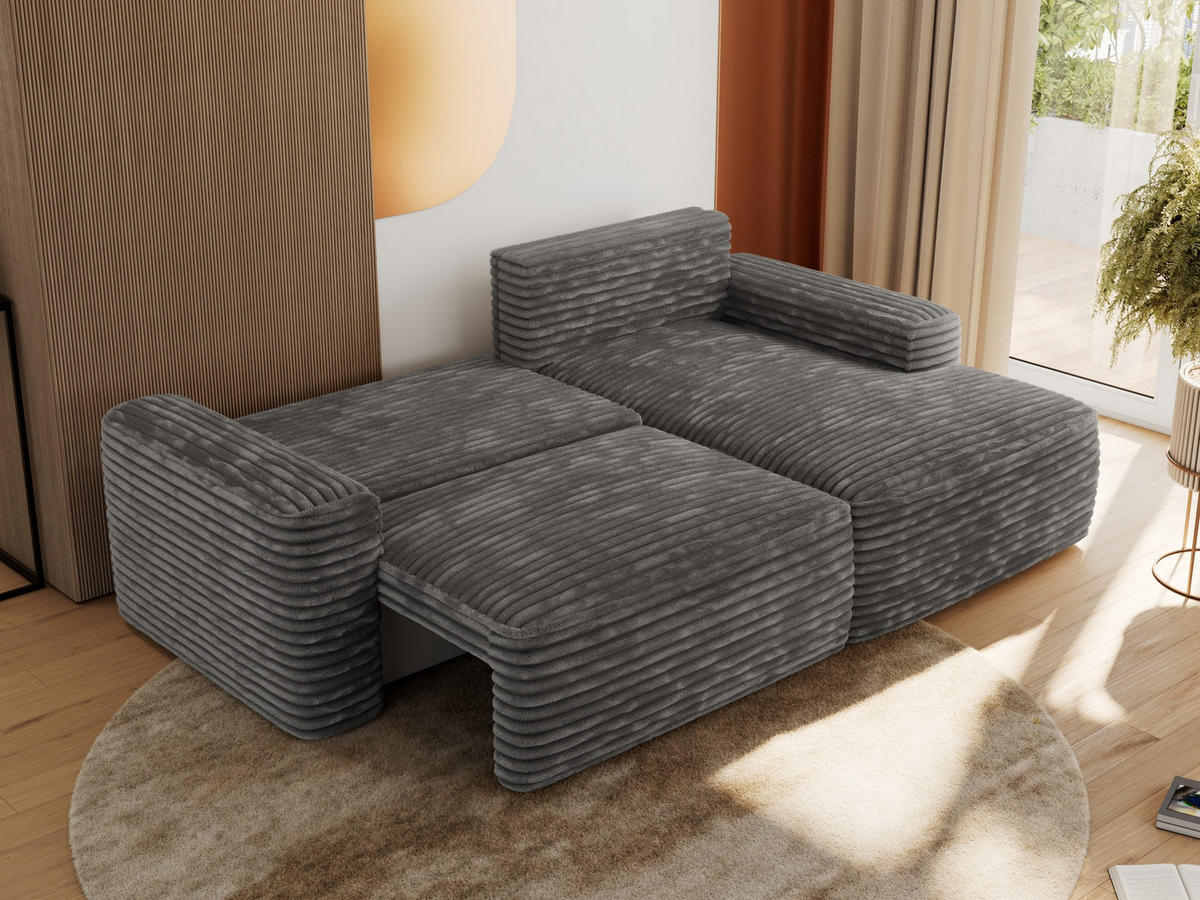 ECKSOFA BELLUNO L Dunkelgrau Cord - Rechts - Dunkelgrau/Schwarz, Textil (233/144cm) - MKS