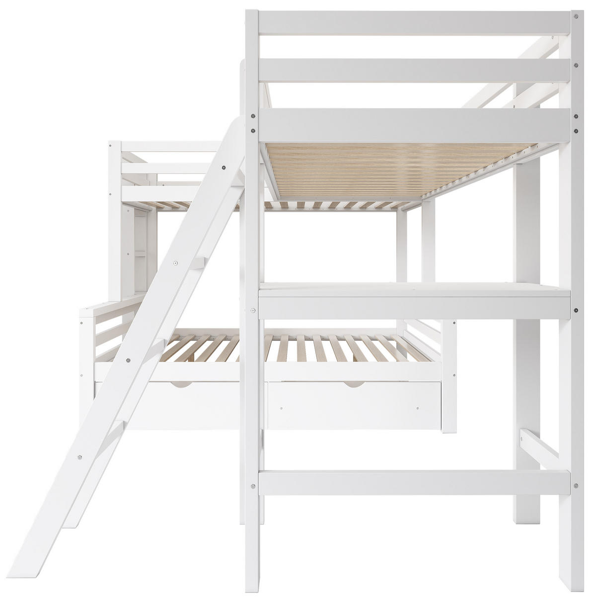 HOCHBETT 140/200 und 2x 90/200 cm aus Kiefer-Massivholz mit Schreibtisch und Schubladen Weiß/Eichefarben - Weiß, Holz (140/200cm) - Modenvie
