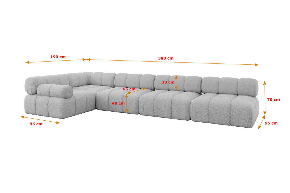 ECKSOFA modulares Sofa Mende-L3 - 380x190x70 cm Hellgrau Bouclé - Hellgrau, Holzwerkstoff/Textil (380/190cm) - ALTDECOR