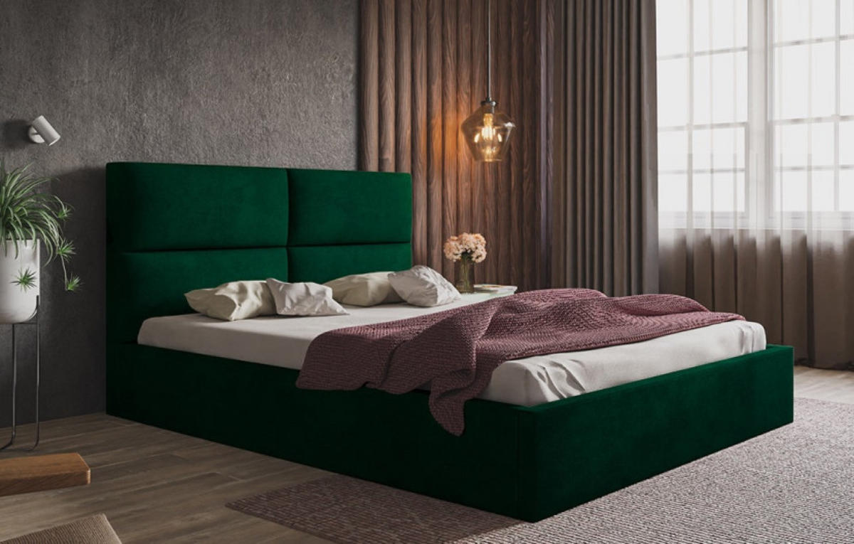 BETT Grün SIM 6 Gepolstert 140x200 cm Mit Schlaffunktion - Schwarz/Grün, Kunststoff/Textil (140/200cm) - Sepro Meble