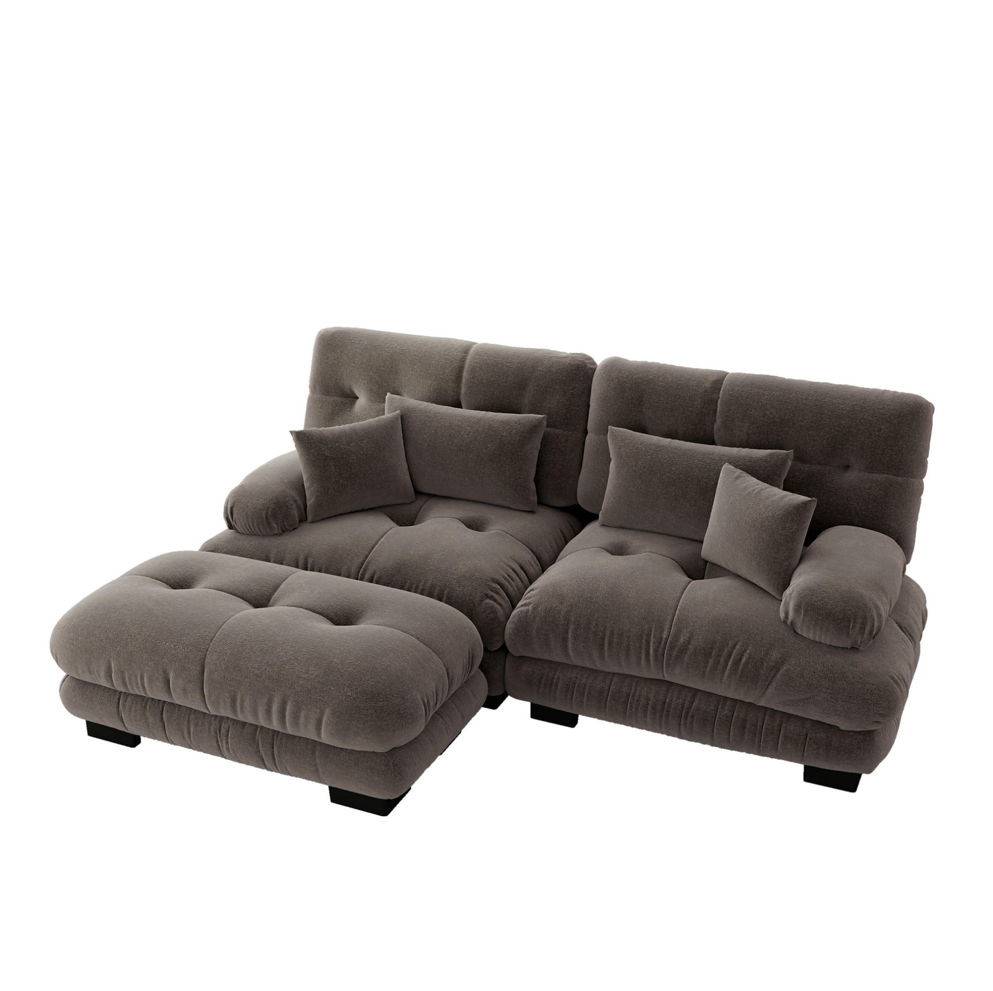 ECKSOFA mit modularer Ottomane, breiten Armlehnen und Deko- sowie Lendenkissen, Braun - Braun, Textil (220/145cm) - Redom