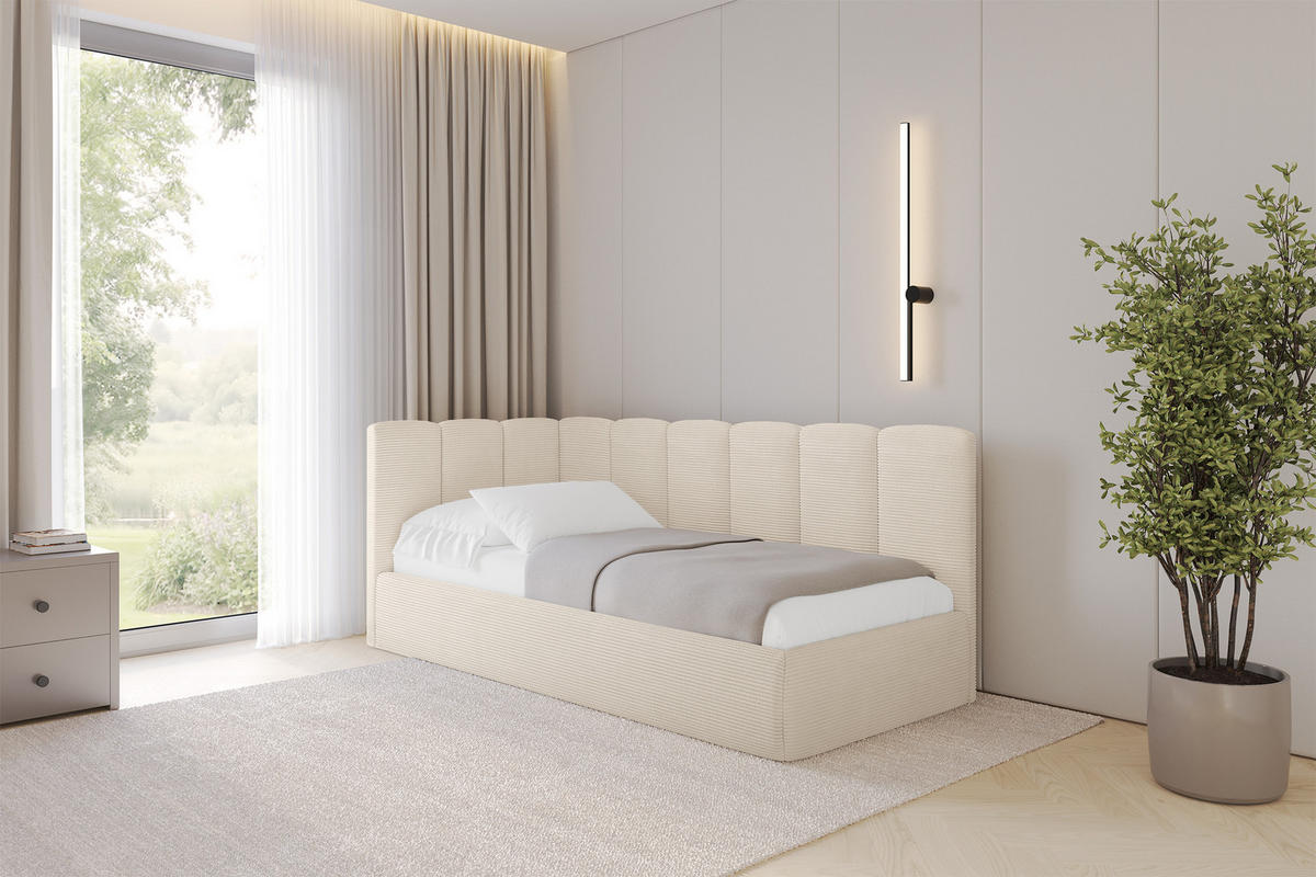 EINZELLBETT Jugendbett mit Bettkasten und Matratze H3/H4, Rechts - DEXY 80x200 Beige - Kaschmir, Holzwerkstoff/Textil (80/200cm) - ALTDECOR