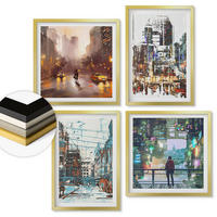 WANDBILDER 4er Set - 50x50 cm & 40x60 cm Goldrahmen - Moderne, farbenfrohe Städte mit Charakteren - Goldfarben, Kunststoff (50/50cm) - ArtPrintCave