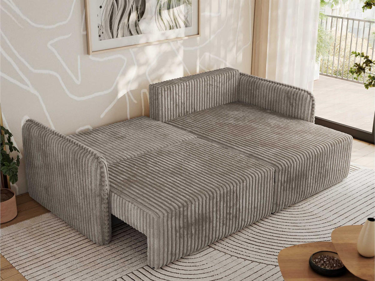ECKSCHLAFSOFA MESTO L Hellbraun Cord - rechts - Hellbraun/Schwarz, Kunststoff/Textil (147/227cm) - MKS