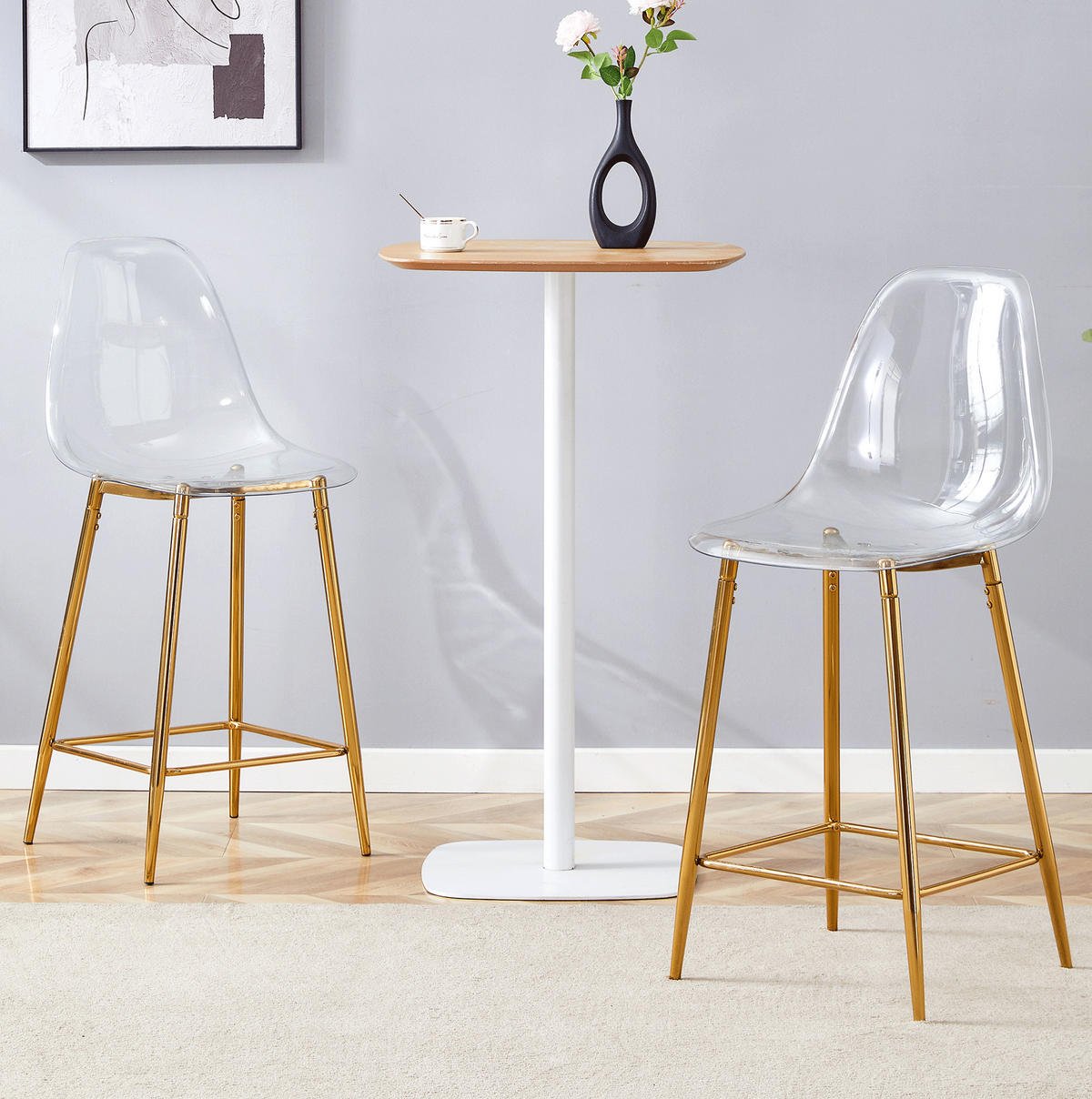 BARHOCKER 2er-Set Transparent Metallgestell Gold - Goldfarben, Metall (45/102/51cm) - Meubliv