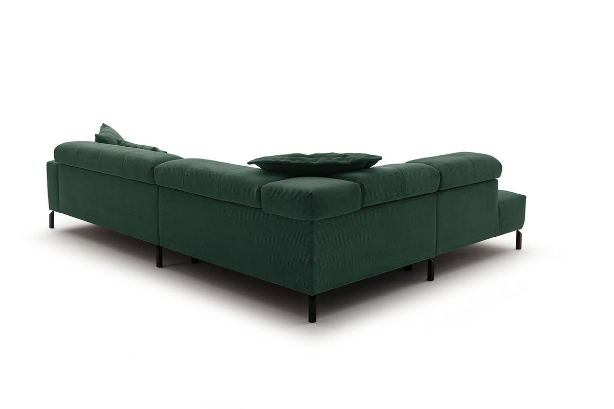 ECKSOFA MIT MOTORISCHEM SITZVORZUG OHIO Smaragdgrün Cord - Smaragdgrün/Schwarz, Textil/Metall (311/219cm) - KAWOLA