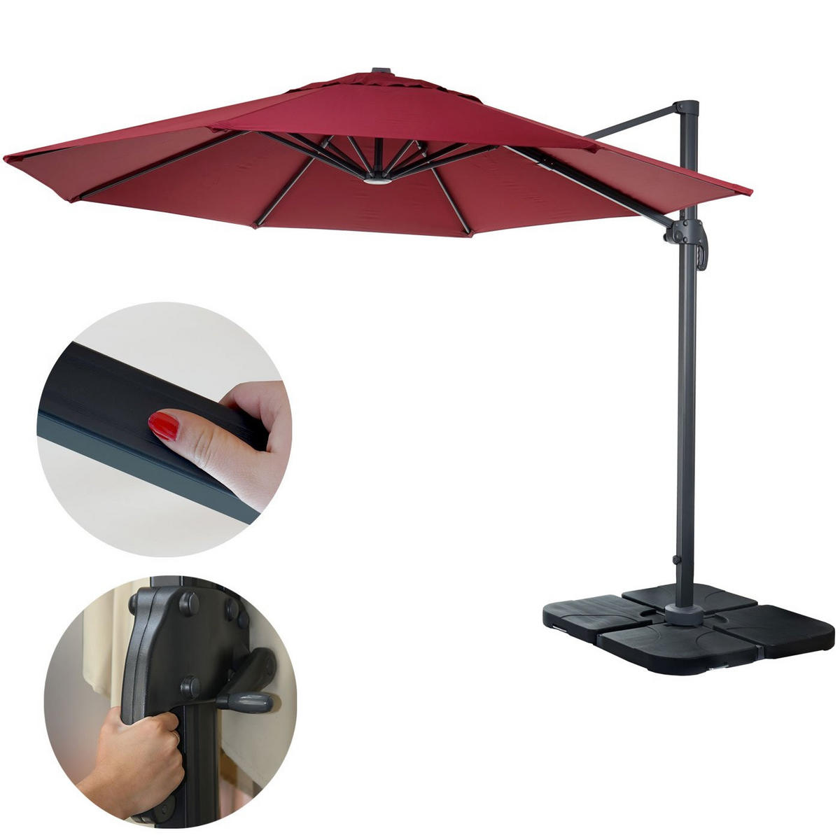 AMPELSCHIRM I RUND Bordeaux 300/300 cm - Bordeaux, Textil (320/300cm) - MCW