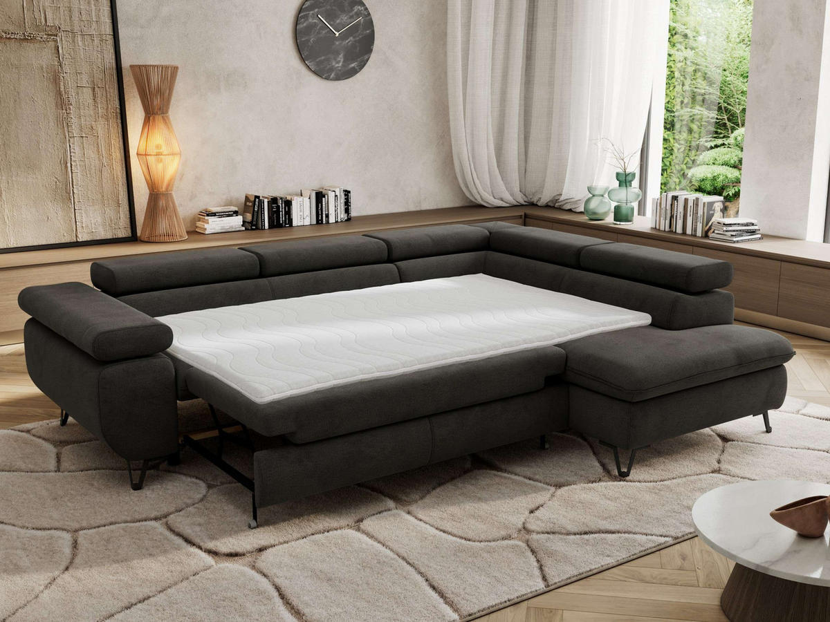 ECKSOFA PABLO L Dunkelgrau Velvet - Rechts Seite - Dunkelgrau/Schwarz, Textil/Metall (273/208cm) - MKS