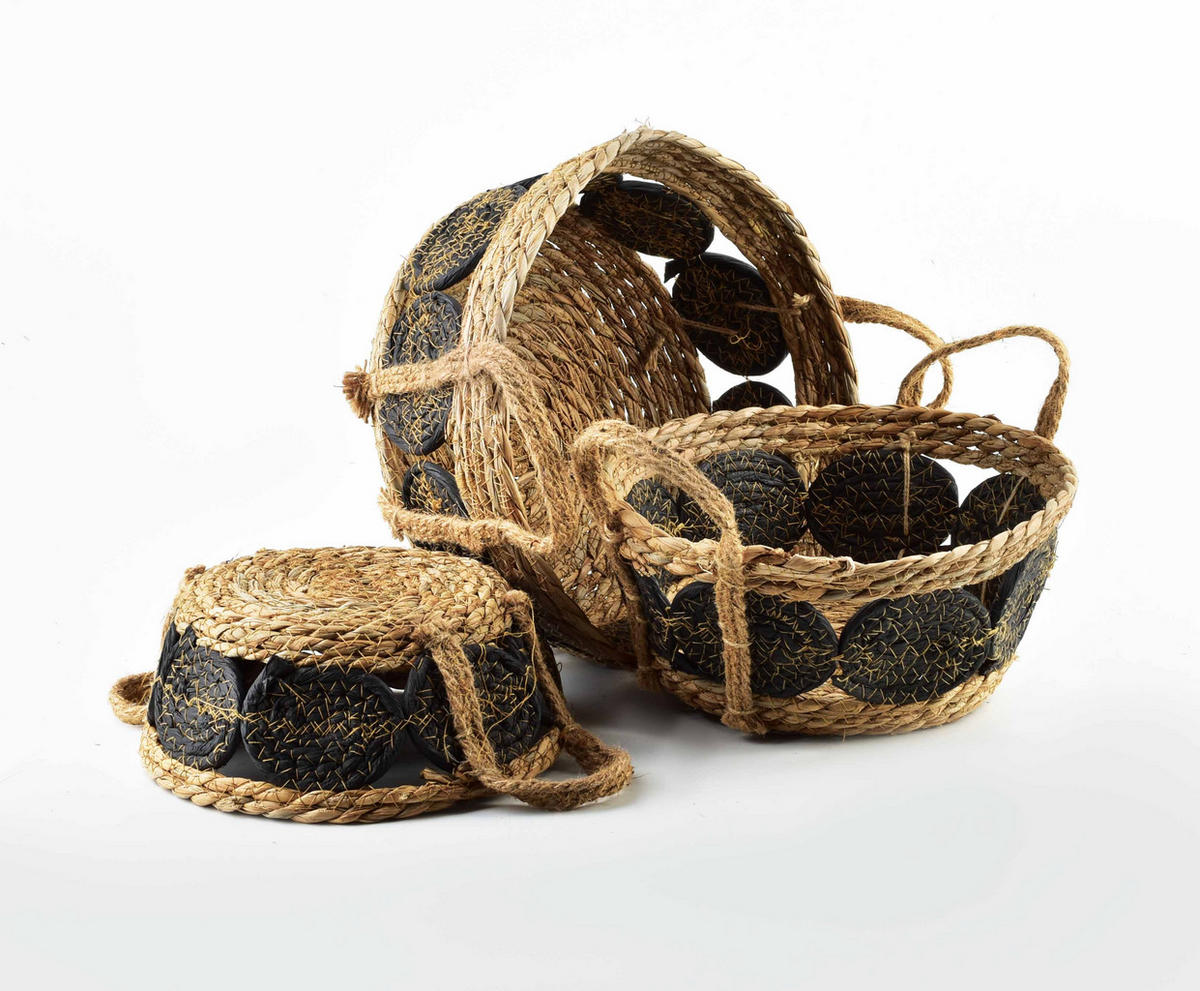 KORB Bali 3er Set schwarz 30/30/15 cm Seegras - Schwarz, Naturmaterialien/Kunststoff (30/15/30cm) - Mondex