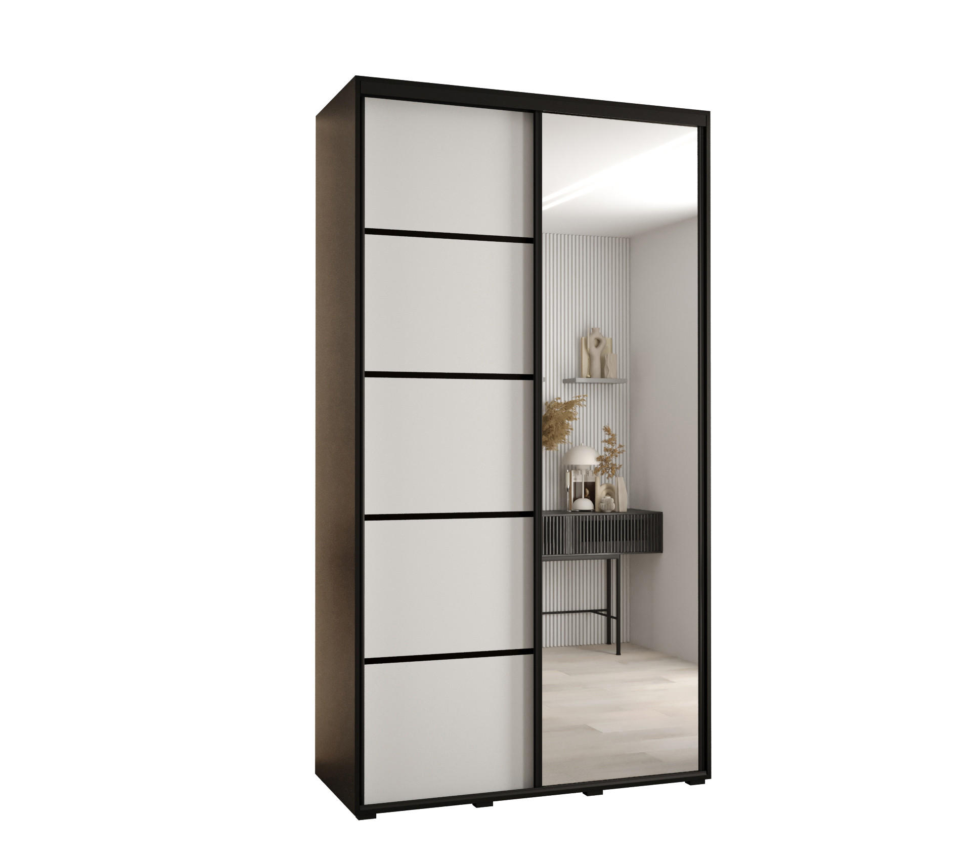 Abiks Möbel Schwebetürenschrank Schwarz, Weiß, Schwarz 140x235x60 cm