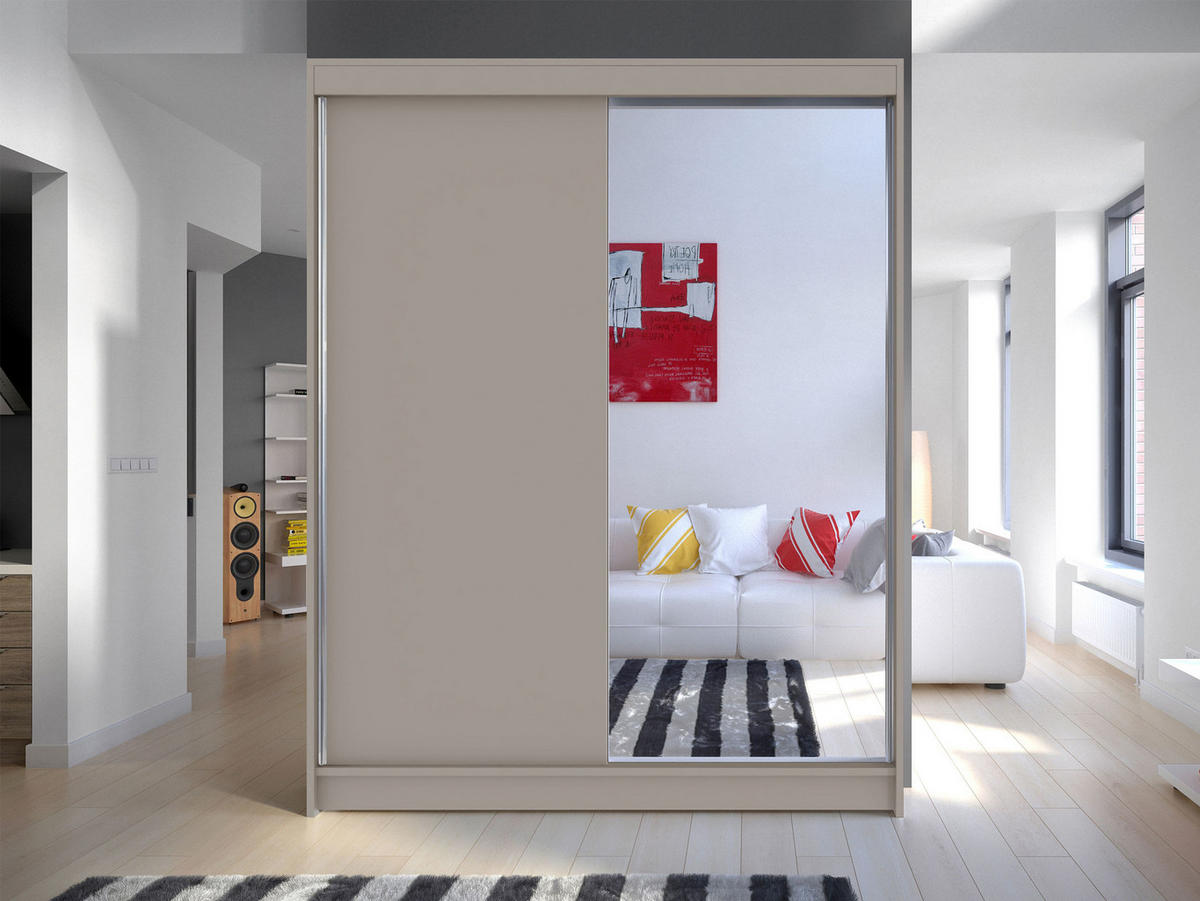 SCHWEBETÜRENSCHRANK Camino I - Kaschmir/Silberfarben, Holzwerkstoff/Metall (150/200/58cm) - MIRJAN24